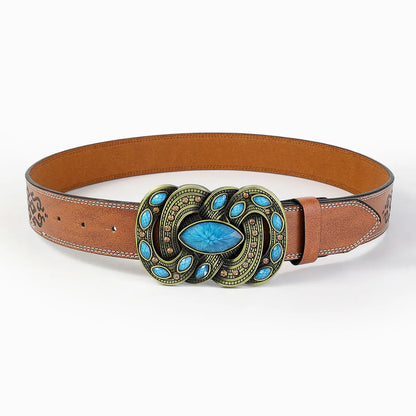 Retro Bohemian Solid Color Pu Leather Inlay Turquoise Unisex Leather Belts