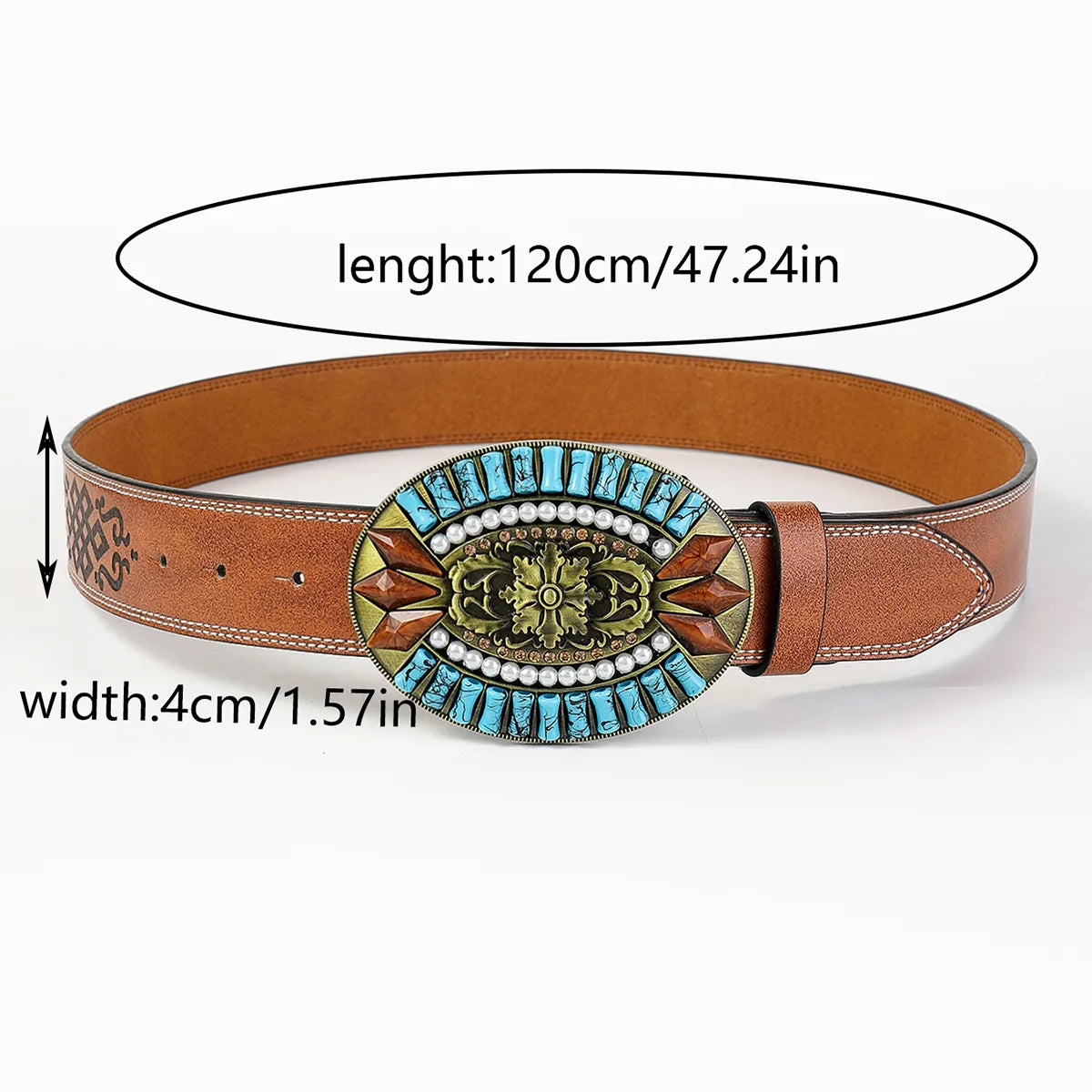 Retro Bohemian Solid Color Pu Leather Inlay Turquoise Unisex Leather Belts