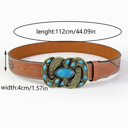 Retro Bohemian Solid Color Pu Leather Inlay Turquoise Unisex Leather Belts