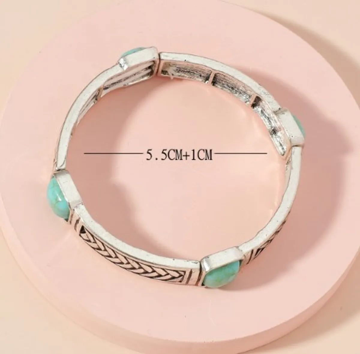 Retro Bohemian Square Alloy Plating Inlay Carving Turquoise Women'S Bangle