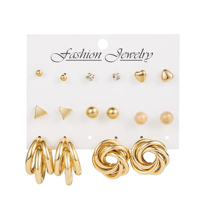 Retro Bow Knot Alloy Gold Plated Artificial Pearls Women's Earrings Ear Studs 6-piece Set