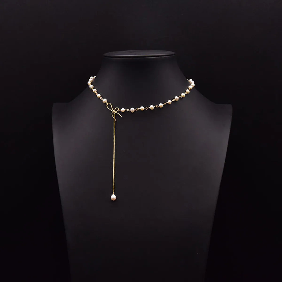 Retro Bow Knot Freshwater Pearl Copper Plating Gold Plated Necklace