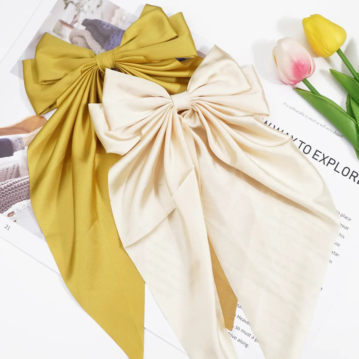 Women'S Retro Bow Knot Satin Material Handmade Hair Clip