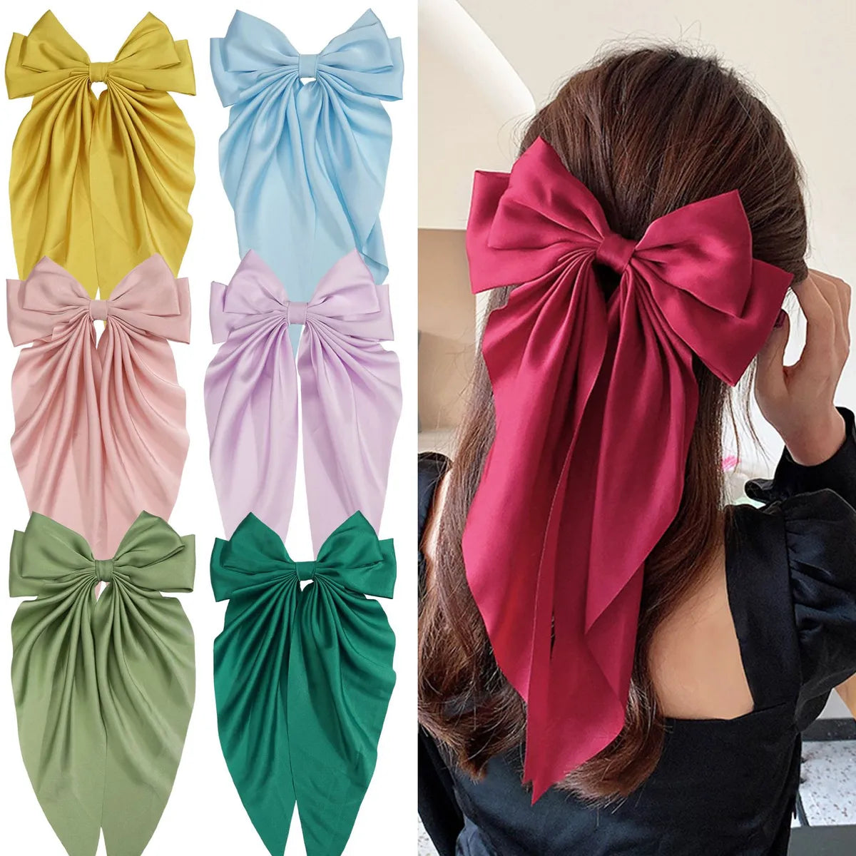 Women'S Retro Bow Knot Satin Material Handmade Hair Clip