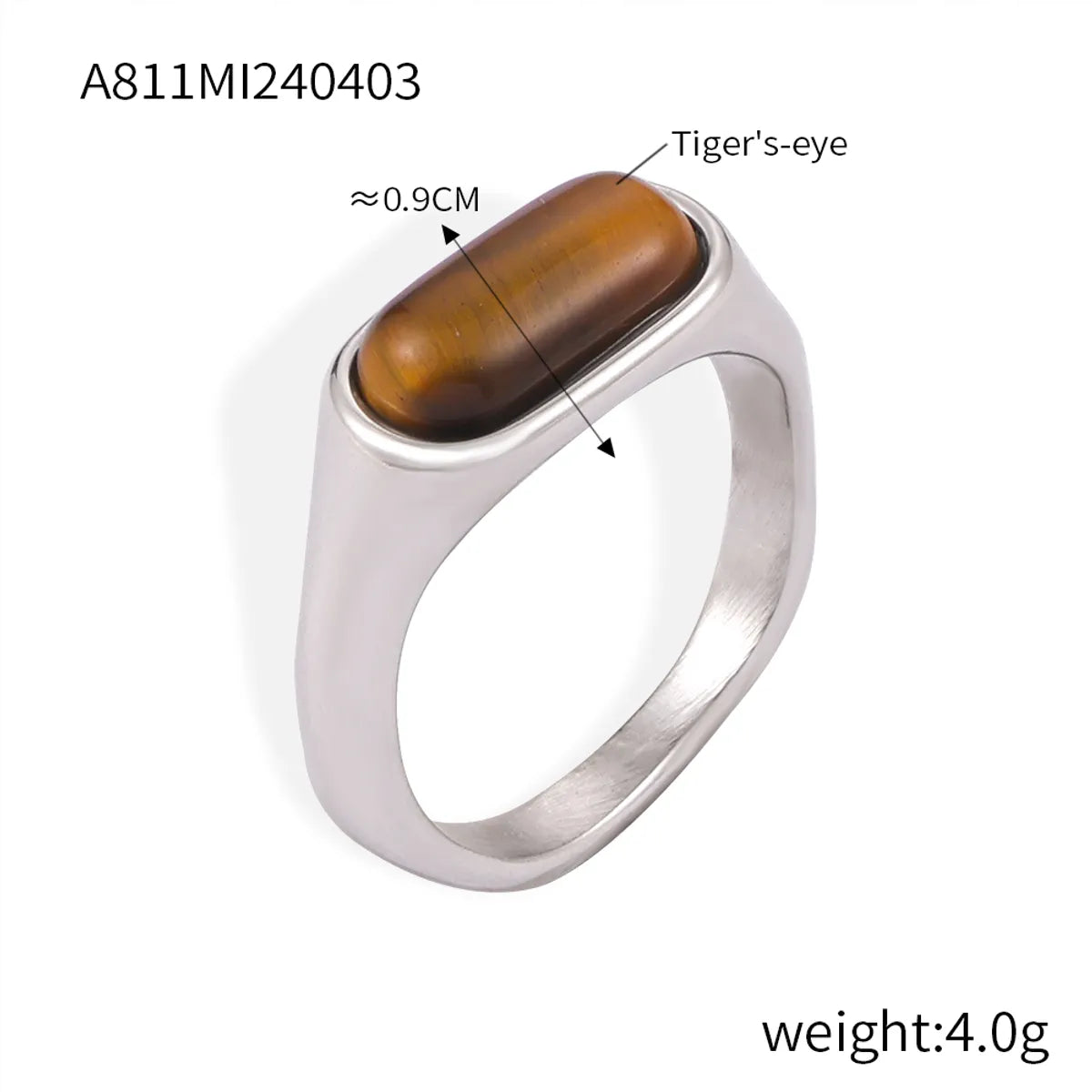 Retro British Style Oval Tiger Eye Titanium Steel 18K Gold Plated Tiger Eye Rings In Bulk