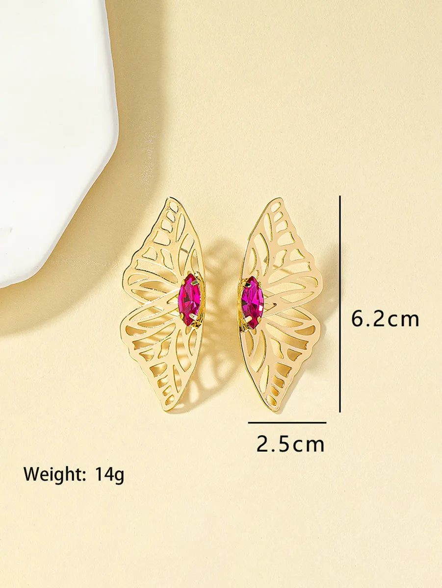 Retro Butterfly Alloy Plating Inlay Gem Women'S Ear Studs