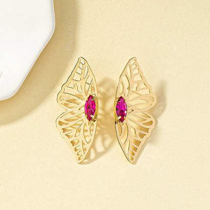 Retro Butterfly Alloy Plating Inlay Gem Women'S Ear Studs