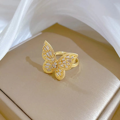 Retro Butterfly Brass Inlay Zircon Rings