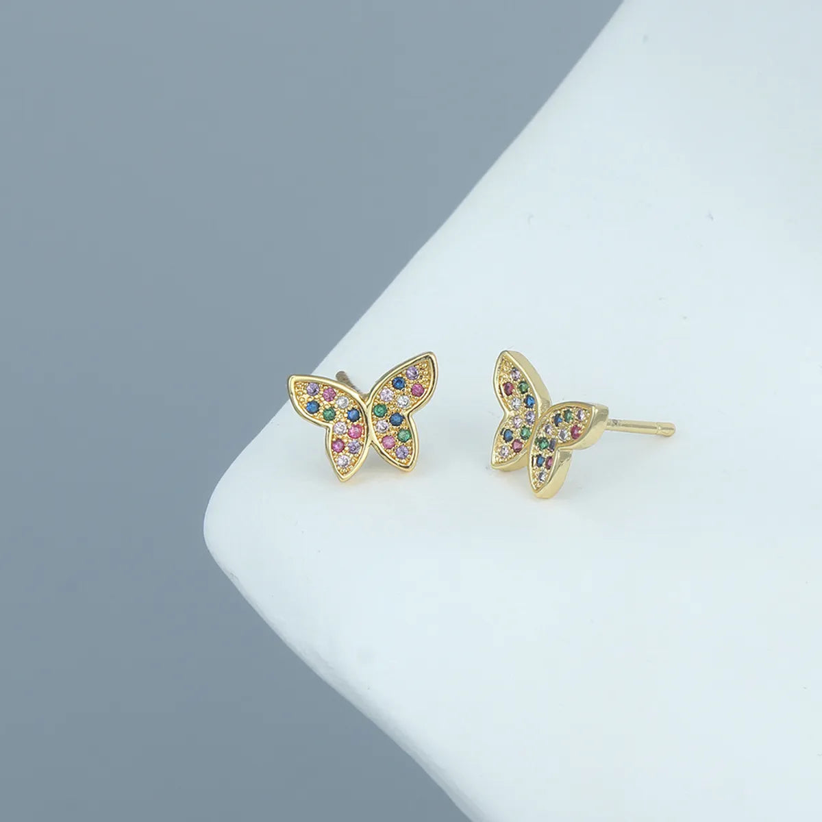 Retro Butterfly Copper Ear Studs Zircon Copper Earrings