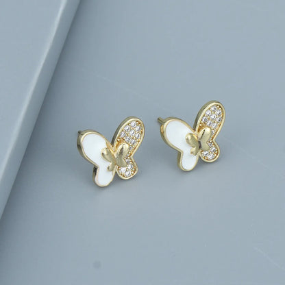 Retro Butterfly Copper Ear Studs Zircon Copper Earrings