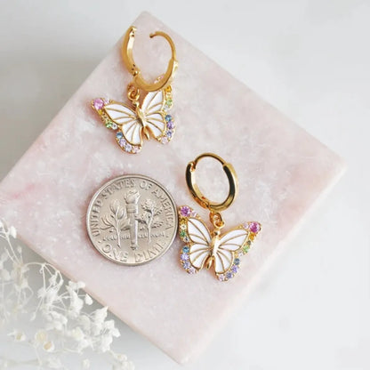 Retro Butterfly Copper Enamel Plating Inlay Zircon Gold Plated Earrings Necklace