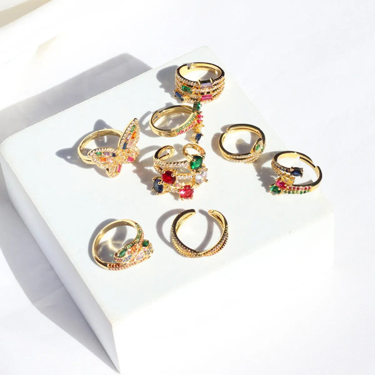 Retro Butterfly Copper Open Ring Plating Zircon Copper Rings