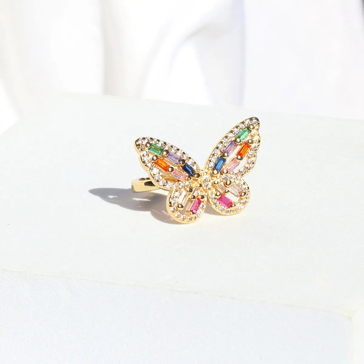 Retro Butterfly Copper Open Ring Plating Zircon Copper Rings