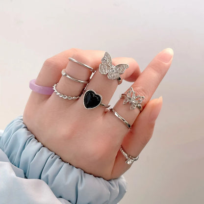 Retro Butterfly Heart Ring Set 9 Piece Set