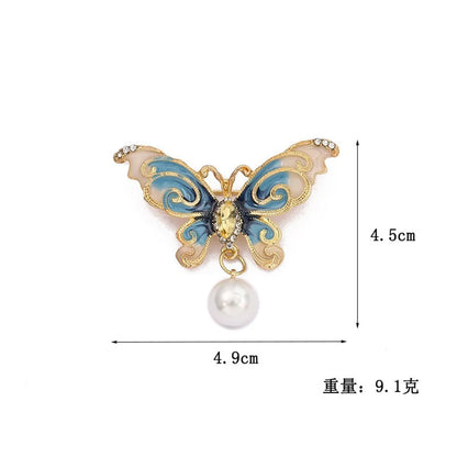 Retro Butterfly Imitation Pearl Alloy Rhinestone Women'S Brooches