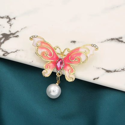 Retro Butterfly Imitation Pearl Alloy Rhinestone Women'S Brooches