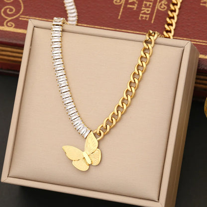 Stainless Steel 18K Gold Plated Retro Plating Butterfly Bracelets Earrings Necklace