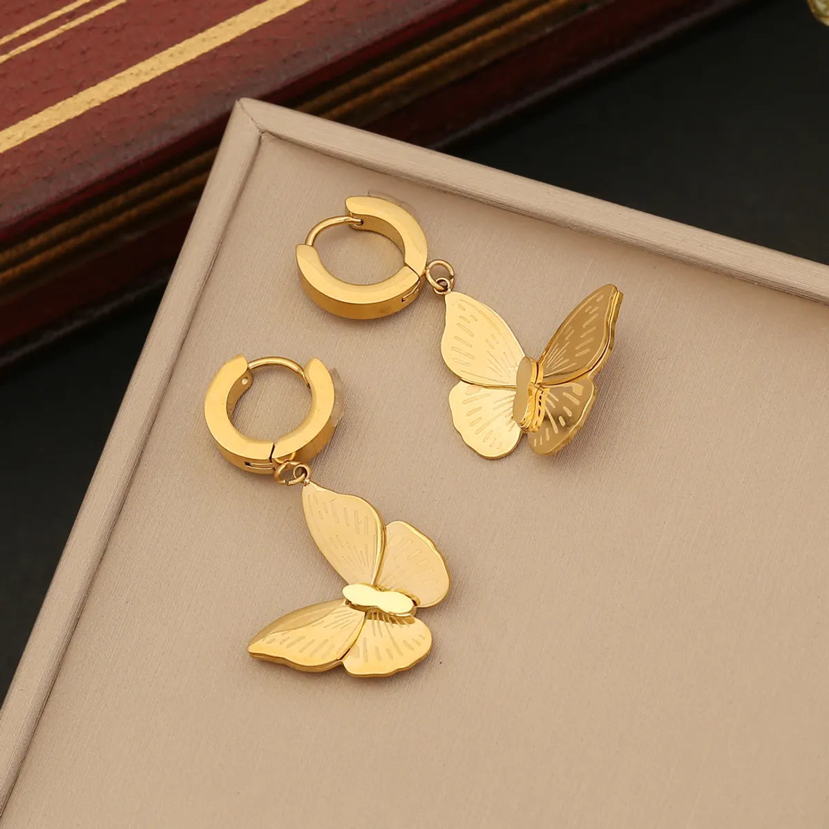 Stainless Steel 18K Gold Plated Retro Plating Butterfly Bracelets Earrings Necklace