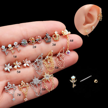 Retro Butterfly Stainless Steel Plating Zircon Ear Studs 1 Piece