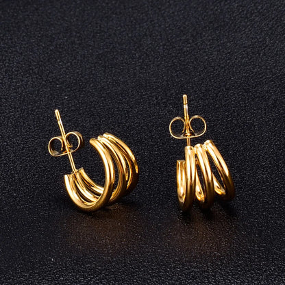 1 Pair Retro C Shape Solid Color Stainless Steel Earrings