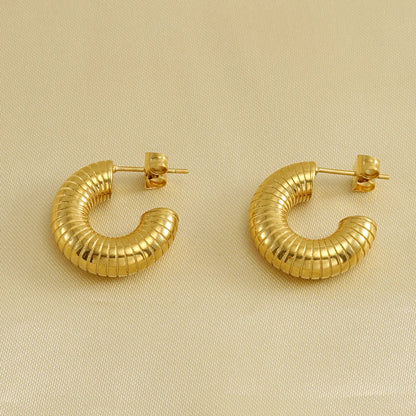 1 Pair Retro C Shape Solid Color Plating Stainless Steel 18k Gold Plated Ear Studs