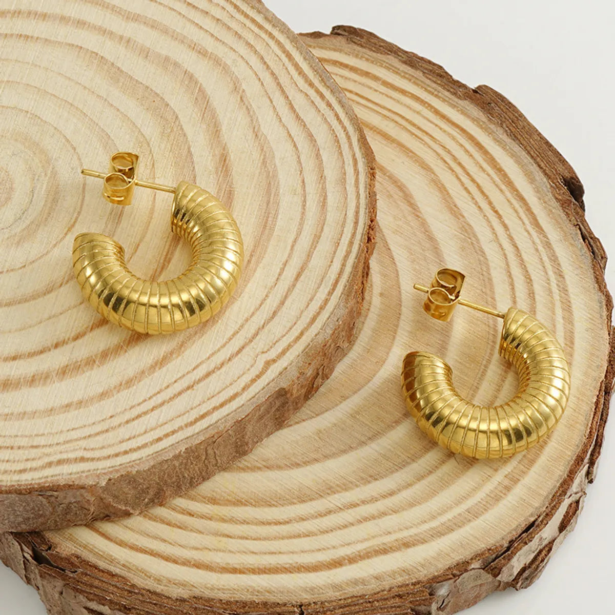 1 Pair Retro C Shape Solid Color Plating Stainless Steel 18k Gold Plated Ear Studs