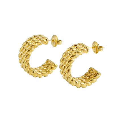 1 Pair Retro C Shape Solid Color Twist Plating Stainless Steel 18k Gold Plated Ear Studs