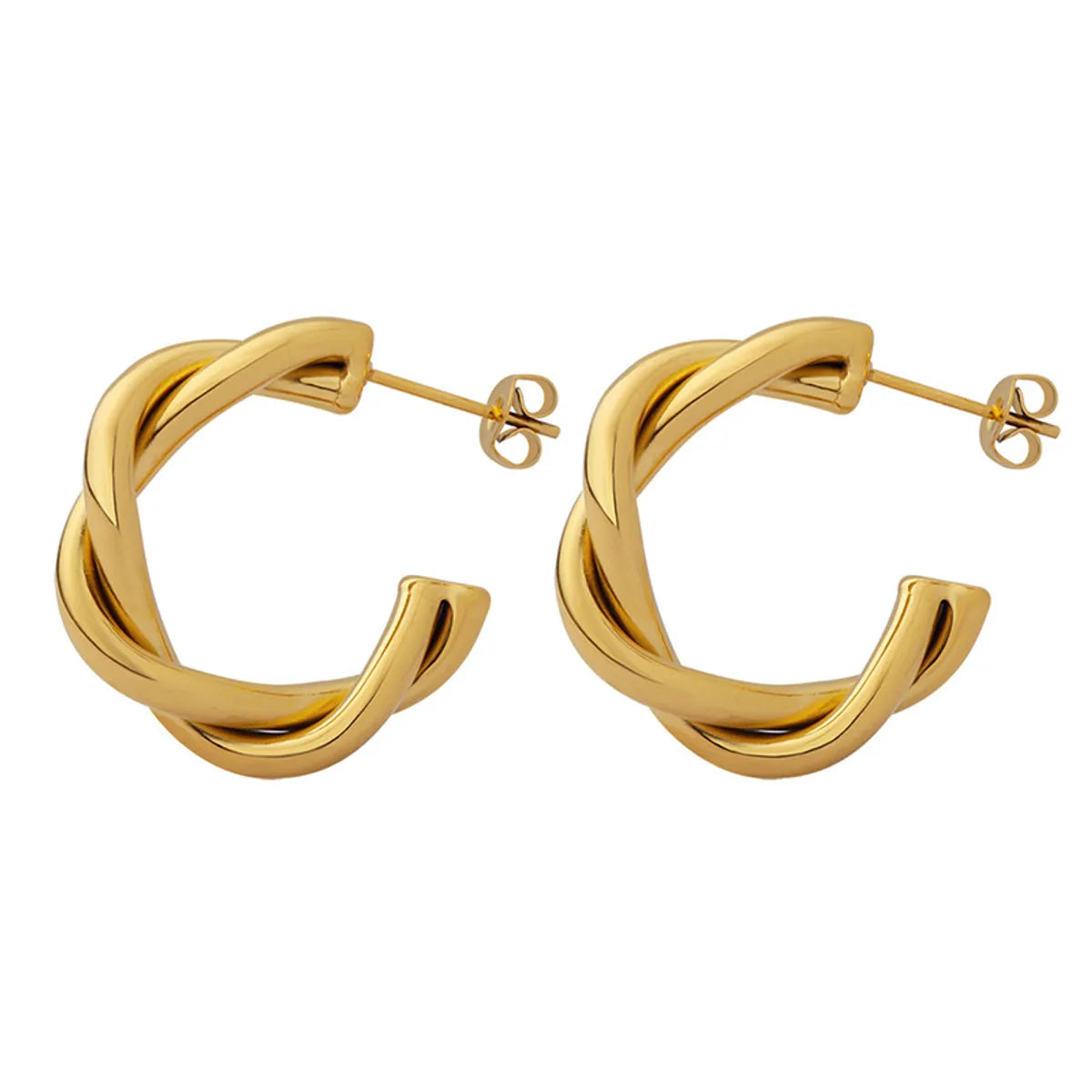 Retro C Shape Spiral Stripe Plating Titanium Steel Earrings