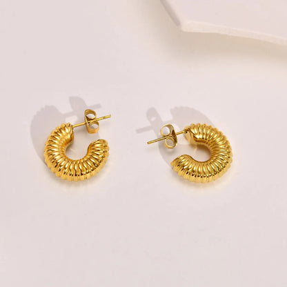 1 Pair Retro C Shape Plating Titanium Steel 18k Gold Plated Earrings