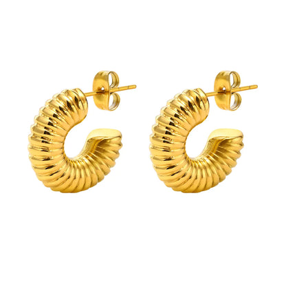 1 Pair Retro C Shape Plating Titanium Steel 18k Gold Plated Earrings