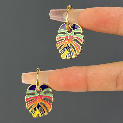 Retro Cactus Leaf Flower Enamel Alloy Earrings