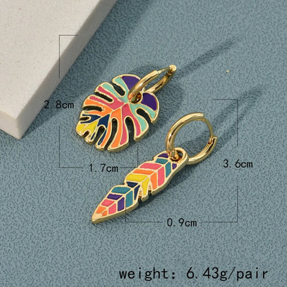 Retro Cactus Leaf Flower Enamel Alloy Earrings