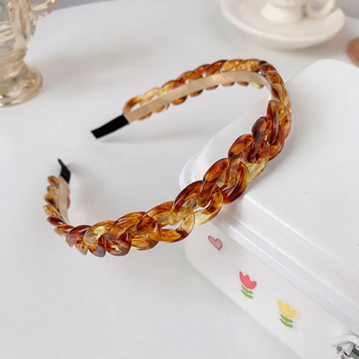 Cross-Border New Arrival Candy Color Chain Headband Female Partysu Temperamental Headband Out Hair Pressing Headwear Resin Hair Accessories