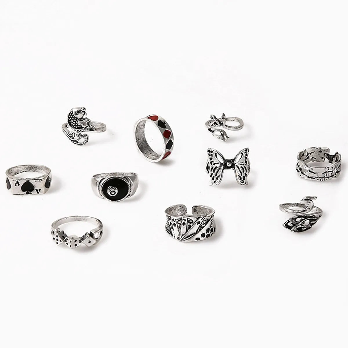 Retro Card Butterfly Fish Alloy Plating Rings