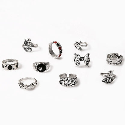 Retro Card Butterfly Fish Alloy Plating Rings