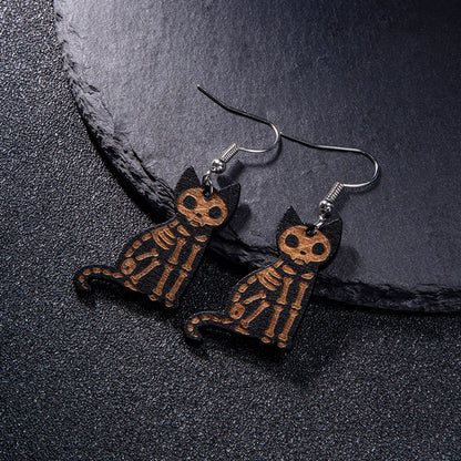 Retro Cat Wood Women's Ear Hook 1 Pair