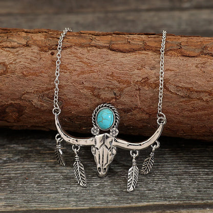 Retro Cattle Alloy Plating Inlay Turquoise Unisex Pendant Necklace