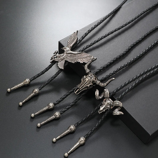 Retro Cattle Eagle Pu Leather Alloy Men'S Bolo Tie Necklaces