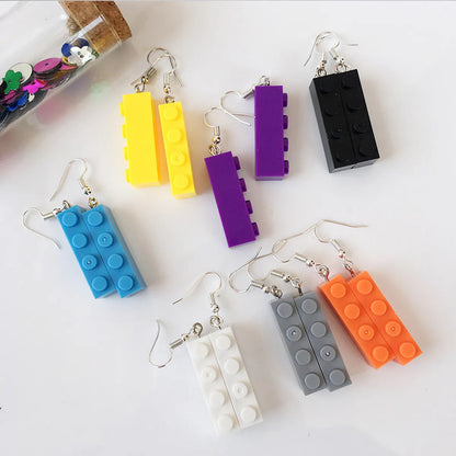 Retro Childlike Color Building Block Earrings