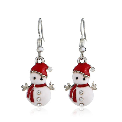 Retro Christmas Hat Snowman Alloy Enamel Inlay Rhinestones Christmas Women'S Earrings Necklace