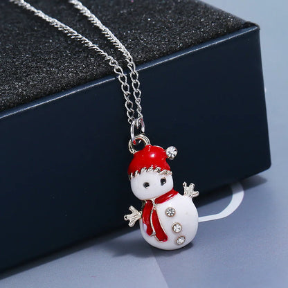 Retro Christmas Hat Snowman Alloy Enamel Inlay Rhinestones Christmas Women'S Earrings Necklace