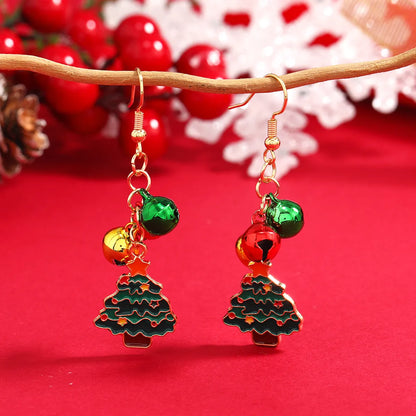 1 Pair Retro Christmas Tree Snowman Elk Epoxy Alloy Drop Earrings