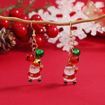 1 Pair Retro Christmas Tree Snowman Elk Epoxy Alloy Drop Earrings