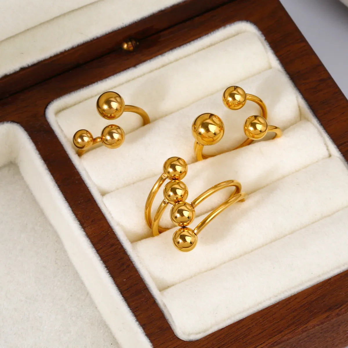 Retro Circle Ball Stainless Steel Polishing Plating 18k Gold Plated Rings