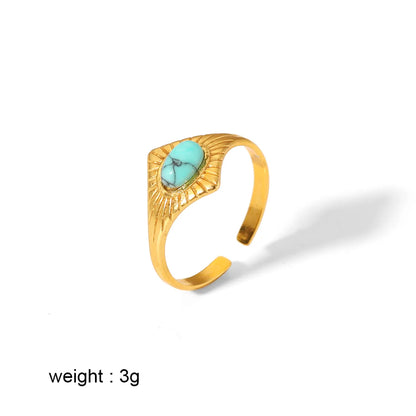 Retro Circle Stainless Steel Polishing Plating Inlay Turquoise 18k Gold Plated Rings