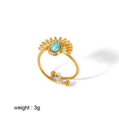 Retro Circle Stainless Steel Polishing Plating Inlay Turquoise 18k Gold Plated Rings