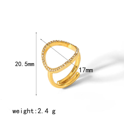 Retro Circle Stainless Steel Polishing Plating Inlay Zircon 18k Gold Plated Rings