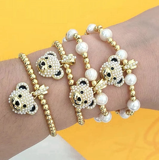 Retro Classic Style Bear Copper Plating Inlay Zircon Gold Plated Bracelets