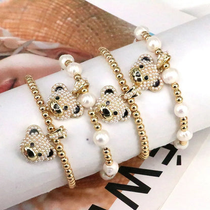 Retro Classic Style Bear Copper Plating Inlay Zircon Gold Plated Bracelets