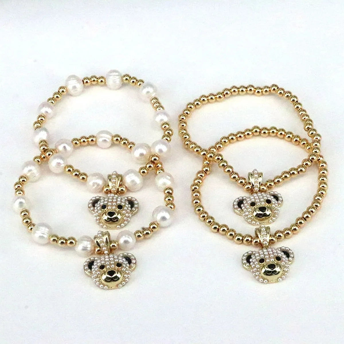 Retro Classic Style Bear Copper Plating Inlay Zircon Gold Plated Bracelets